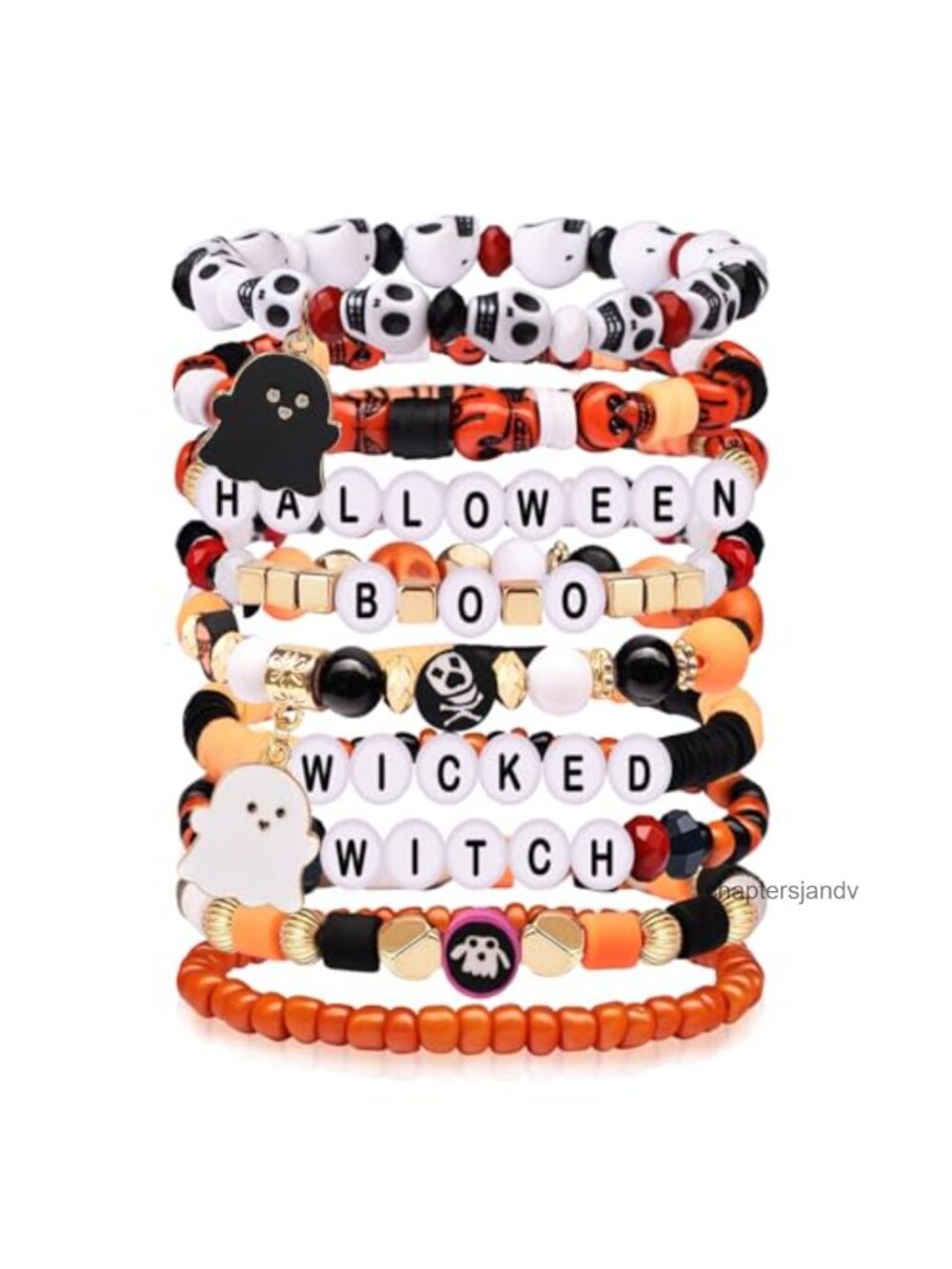 Halloween Stretch Bracelet Skull Ghost Bead Letter Costume Party Jewelry Gift